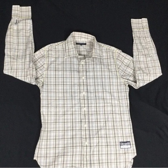 Chevignon Women Beige Plaid Long Sleeve Button Up Shirt Size M - Picture 3 of 9
